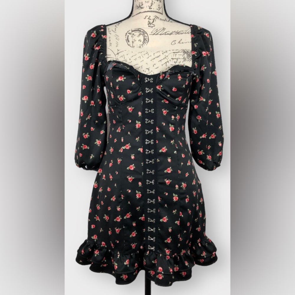 Forever 21 Black Mini Dress with Red Floral Print